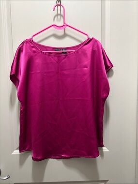Tahari Satin Short-Sleeve Blouse - Hot Pink